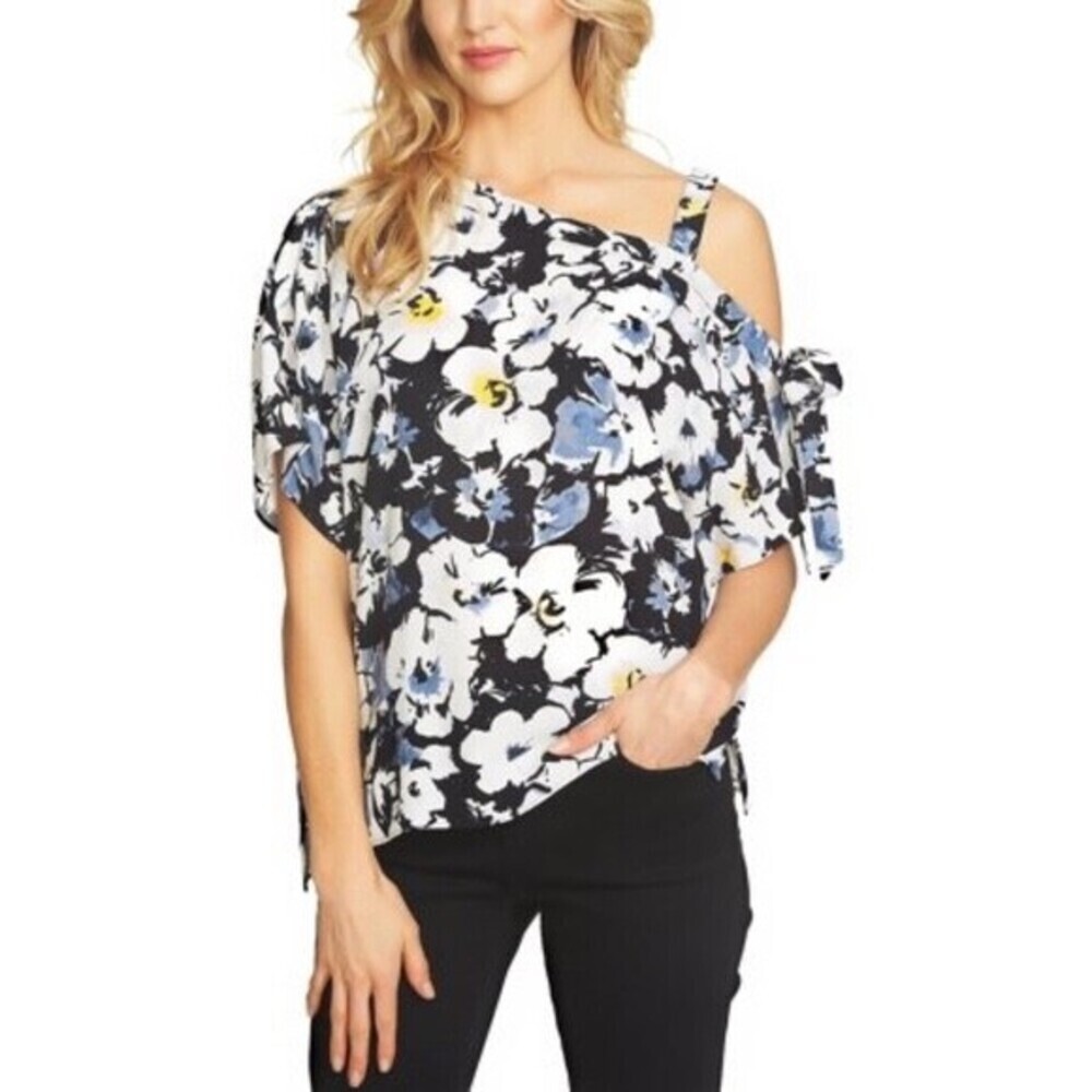 1.State women's One Shoulder Top Sleeve Tie Blouse In Ivory Floral Size S $109